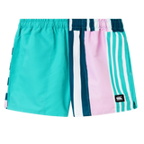 The Canterbury Uglies Harletic Short features one solid teal leg, a striped teal/navy/white/pink leg, an elastic waistband, and a small black logo patch—bringing a modern color-blocked update to classic swim shorts.