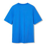 The Canterbury Tempo+ GFX Training T-Shirt by Canterbury, a plain blue short-sleeve tee ideal for gym sessions or rugby training, is displayed flat from the back on a white background.