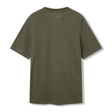 Back view of a plain, short-sleeve Canterbury Tempo+ GFX Training T-Shirt in olive green, laid flat against a white background.