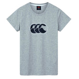 The Canterbury Women’s Rakaia 2.0 T-shirt features a light gray short-sleeve design with a navy blue “CCC” logo on the chest, drawing inspiration from Canterbury Rakaia and celebrating New Zealand rugby heritage. This women’s t-shirt from Canterbury seamlessly blends classic style with sports tradition.