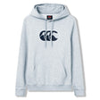The Women Rakaia 2.0 Hoodie by Canterbury in light gray features a convenient front pocket and a dark blue Canterbury logo prominently displayed on the chest—making it the ideal women’s rugby hoodie for both comfort and style.