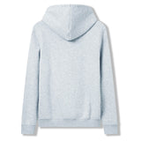 The light gray Women Rakaia 2.0 Hoodie by Canterbury is shown from the back, highlighting its long sleeves, ribbed cuffs, and minimalist design—an ideal choice for anyone seeking a stylish and comfortable women’s rugby hoodie.