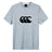 A heather gray, short-sleeved Canterbury Rakaia 2.0 T-shirt featuring a black stylized wave logo inside an oval on the chest, inspired by classic New Zealand rugby apparel.