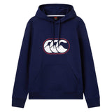 Canterbury Rakaia 2.0 Hoodie by Canterbury in navy blue, featuring a front pocket and the classic white and red Canterbury logo on the chest.