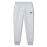 Light grey Rakaia 2.0 Fleece Pant by Canterbury for men, featuring an elastic waistband, side pockets, and a navy blue Canterbury logo on the left thigh.