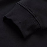 Close-up of a black ribbed sweatshirt cuff resting on a matching black fabric background, evoking the sleek style featured in Canterbury’s Rakaia 2.0 Fleece Pant.