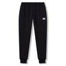 The Rakaia 2.0 Fleece Pant by Canterbury is a black athletic jogger with an elastic waistband, ribbed cuffs, and a white embroidered Canterbury logo on the left thigh, shown against a plain white background.