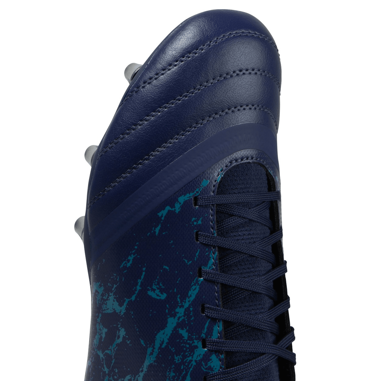 The blue and black adi predator fg soccer shoe provides great traction for rugby, similar to the Canterbury Stampede Pro SG - Medieval Blue/Blue Sapphire rugby boots.