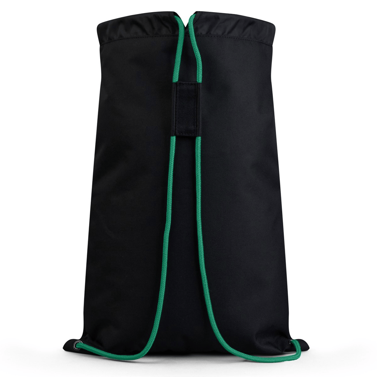 A black drawstring bag with green accents and a central black handle, the Ireland 24 Gym Sack by Canterbury combines practicality with a touch of Irish pride.