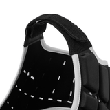 a close up of a Canterbury black and white baseball glove.