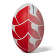 Red and white Canterbury Thrillseeker Play Rugby Ball isolated on a white background.