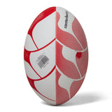 A Canterbury Thrillseeker Play rugby ball with a red and white design on a white background.