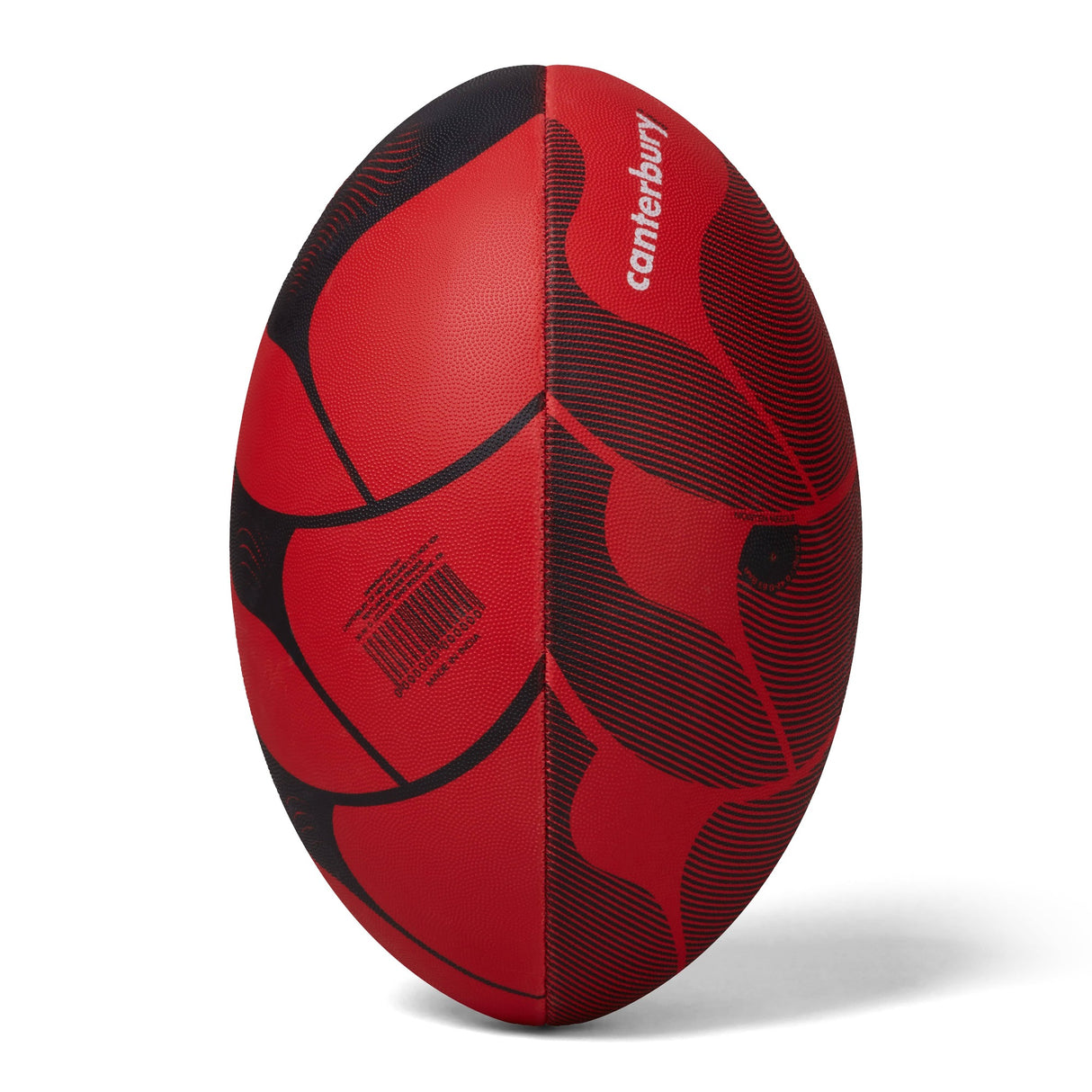 Red and black Canterbury Thrillseeker Play Rugby Ball on a white background.