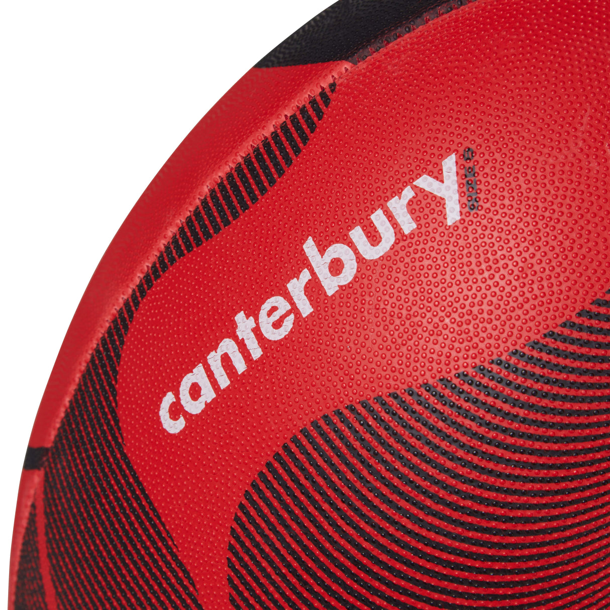 Close-up of a red and black Canterbury Thrillseeker Play Rugby Ball.