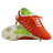 The Canterbury Phoenix 2.0 Elite SG rugby boots by Canterbury in Tangerine Tango/Snow White feature metal studs for top traction and vibrant orange and white-green accents, shown here on a white background.