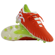 A pair of Canterbury Speed Falcon Elite FG football boots in Tangerine Tango/Snow White, featuring white accents, neon green studs, and white laces, displayed on a white background.