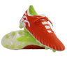 A pair of Canterbury Speed Falcon Elite FG football boots in Tangerine Tango/Snow White, featuring white accents, neon green studs, and white laces, displayed on a white background.