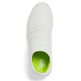 The Canterbury Speed Falcon Team FG in Snow White/Tangerine Tango features a dynamic design inspired by top athletic performance.
