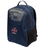 The SF CDME Rugby Medium Backpack by EMB Canterbury is a navy blue medium backpack featuring a front pocket, side mesh pocket, and top handle. Adorned with a red and white rugby emblem and the "COME RUGBY" text on the front, this water repellent backpack also includes a padded laptop pocket for extra convenience and protection.