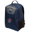 The SF CDME Rugby Medium Backpack by EMB Canterbury is a navy blue medium backpack featuring a front pocket, side mesh pocket, and top handle. Adorned with a red and white rugby emblem and the "COME RUGBY" text on the front, this water repellent backpack also includes a padded laptop pocket for extra convenience and protection.