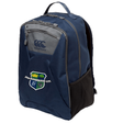 The Kingwood Rugby Medium Backpack by EMB Canterbury, in navy blue, features a padded laptop pocket and displays the Kingwood Rugby crest.