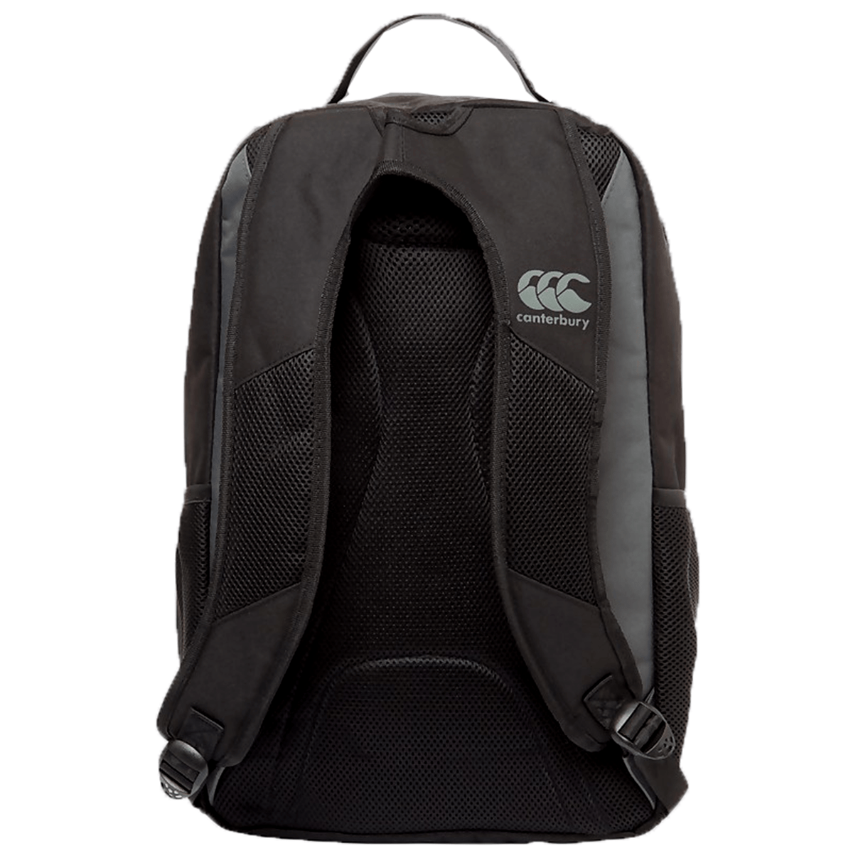 A Canterbury Medium Backpack with a white and grey logo on it.