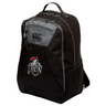 The EMB Canterbury Birmingham Iron Women's Football Medium Backpack features a black and gray design, top handle, side mesh pocket, padded laptop pocket, water repellent fabric, and a front Birmingham Iron logo patch.