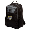 The EMB Canterbury Winchester Cannons Medium Backpack features a padded laptop pocket, front zipper pocket, gray accents, mesh side pocket, and displays the Winchester Cannons crest on the front.