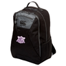 Black Western Carolina University Medium Backpack by Canterbury with a water-repellent finish, featuring a grey front pocket with a Canterbury logo and a Western Carolina Rugby patch.