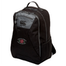 The Santa Rosa Youth Rugby Medium Backpack by Canterbury, from EMB Canterbury, is a black water-repellent backpack featuring a front pocket, side mesh pocket, and an embroidered “Santa Rosa Youth Rugby” logo with a red rose on the front. This medium-sized backpack also includes a padded laptop pocket for added convenience and protection.
