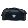 The EMB Canterbury Milwaukee Barbarians Rugby Holdall Duffle Bag features a dark blue and gray water-repellent design, shoulder straps, and the rugby club logo on the front.