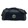 Navy and dark grey Media Unified Rugby Holdall Duffle Bag by Canterbury with a shoulder strap and a crest on the side.