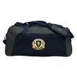 The EMB Canterbury Old Man Rivah Rugby Holdall Duffle Bag features navy and gray colors, water-repellent finish, shoulder and hand straps, and a front crest logo reading "Old Man Rivah".