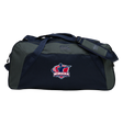 Carry your rugby essentials in the EMB Canterbury Nebraska Rugby Referee Society Holdall Duffle Bag—black and dark gray, water-repellent, with shoulder straps and a side logo.