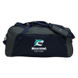 The NC Rugby Academy - Megalodons Holdall Duffle Bag by EMB Canterbury is a dark blue and gray, water-repellent gym bag with a shark logo—ideal for rugby practice or travel.