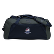 Navy blue and dark grey SUNY Maritime Men’s Rugby Holdall Duffle Bag by Canterbury featuring the team logo on the front.