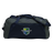 The Kingwood Rugby Holdall Duffle Bag by EMB Canterbury is a dark blue and gray, water-repellent bag with a shoulder strap and a crest logo of a crown, tree, and sports figures on the front—ideal for rugby essentials.