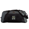The Lewis County Elks Holdall Duffle Bag by EMB Canterbury is a black and gray rugby bag featuring an “Elks” logo with antlers on the front, crafted from water-repellent material and equipped with sturdy handles and a comfortable shoulder strap.