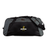 The Chicago Riot Holdall Duffle Bag by Canterbury, from EMB Canterbury, features a black and gray design, front "Chicago Riot Softworks" logo, padded shoulder strap, and water-repellent material for added durability.