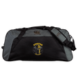 The Spartan Youth Rugby Holdall Duffle Bag by EMB Canterbury is a black and gray water-repellent duffle with a padded shoulder strap and "Spartan Youth Rugby" logo, ideal for rugby gear. Shown on a plain white background.