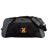The Potomac Exiles Rugby Club Holdall Duffle Bag by Canterbury, from EMB Canterbury, is a black and gray rugby duffle bag featuring the club logo with a yellow "Y" and a red laurel wreath on the front pocket.