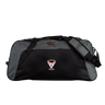 The Superior Rugby Club Holdall Duffle Bag by Canterbury (EMB Canterbury) is a black and dark grey, water-repellent duffle with zippered compartments, shoulder strap, and "Superior Rugby" logo—ideal as a rugby holdall.