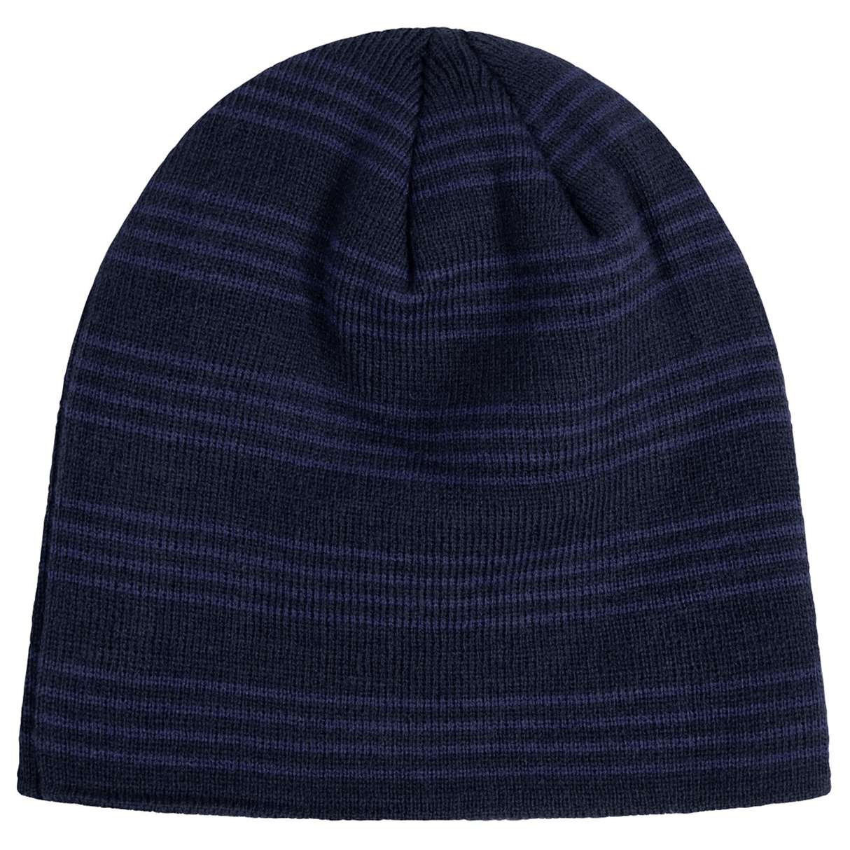 A dark blue knit Canterbury Beanie with horizontal, lighter blue stripes and an embroidered Canterbury logo.