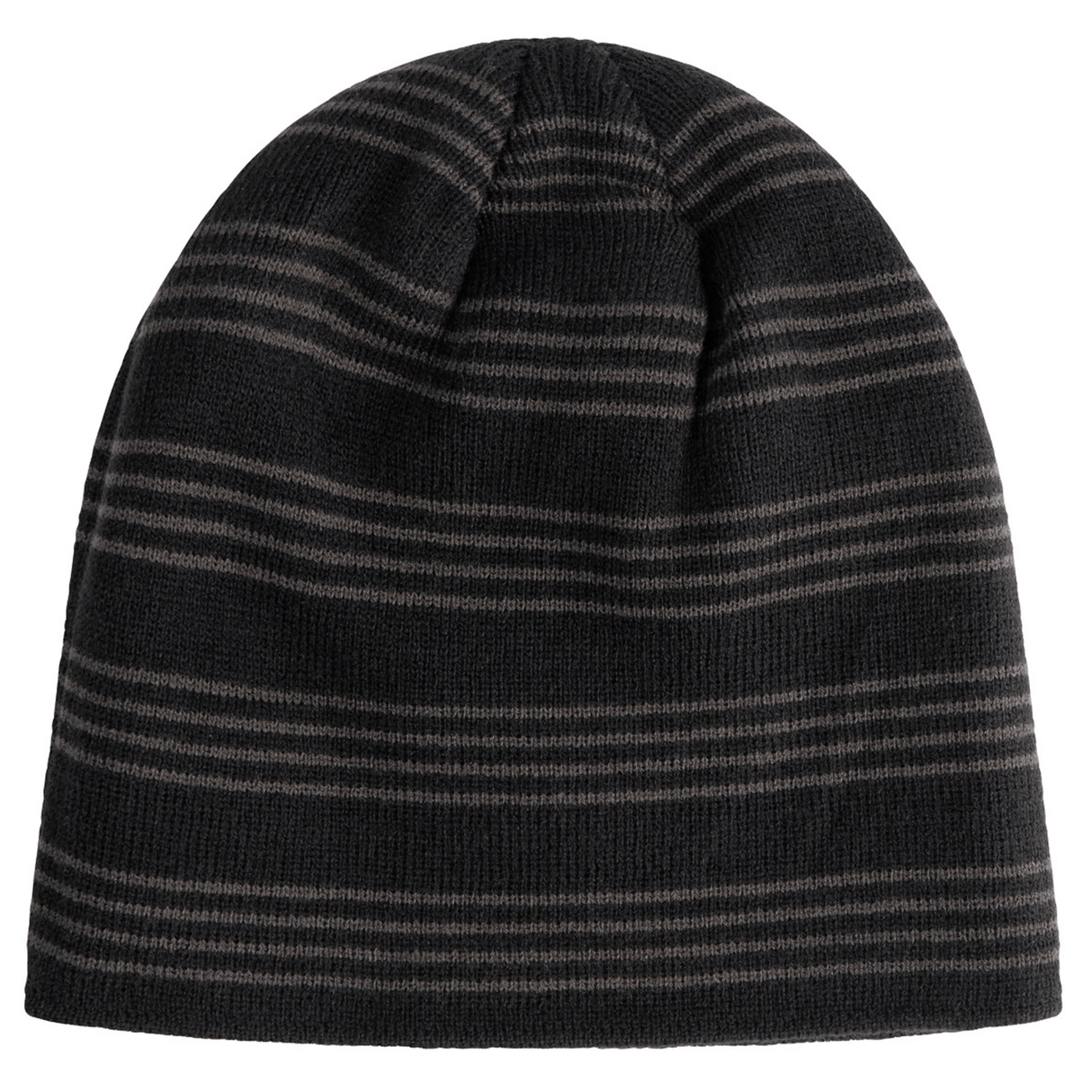 A Canterbury Beanie with thin gray horizontal stripes, featuring an embroidered Canterbury logo.