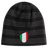 Introducing the EMB Canterbury Italy Shield Beanie—a chic black and gray striped beanie adorned with a sleek Italian flag emblem.