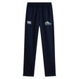 Navy blue stretch tapered University of New Hampshire Stretch Tapered Pant by Canterbury featuring a brand logo on the right hip and a university rugby team logo on the left hip.
