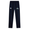 Navy blue stretch tapered University of New Hampshire Stretch Tapered Pant by Canterbury featuring a brand logo on the right hip and a university rugby team logo on the left hip.