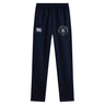Introducing the New Saint Andrews College Stretch Tapered Pant by Canterbury. These men’s navy blue athletic pants from EMB Canterbury feature an elastic waistband, a white Canterbury logo, and the St. Andrew’s RFC emblem on the front. Designed with a stretch tapered fit and quick-dry fabric, they provide comfort and performance for any training session.