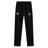 The Southern Pines Youth Rugby Stretch Tapered Pant by EMB Canterbury features a black design with an elastic waistband, a white logo on the left, and a red, black, and white crest on the right, combining comfort and style for any active occasion.