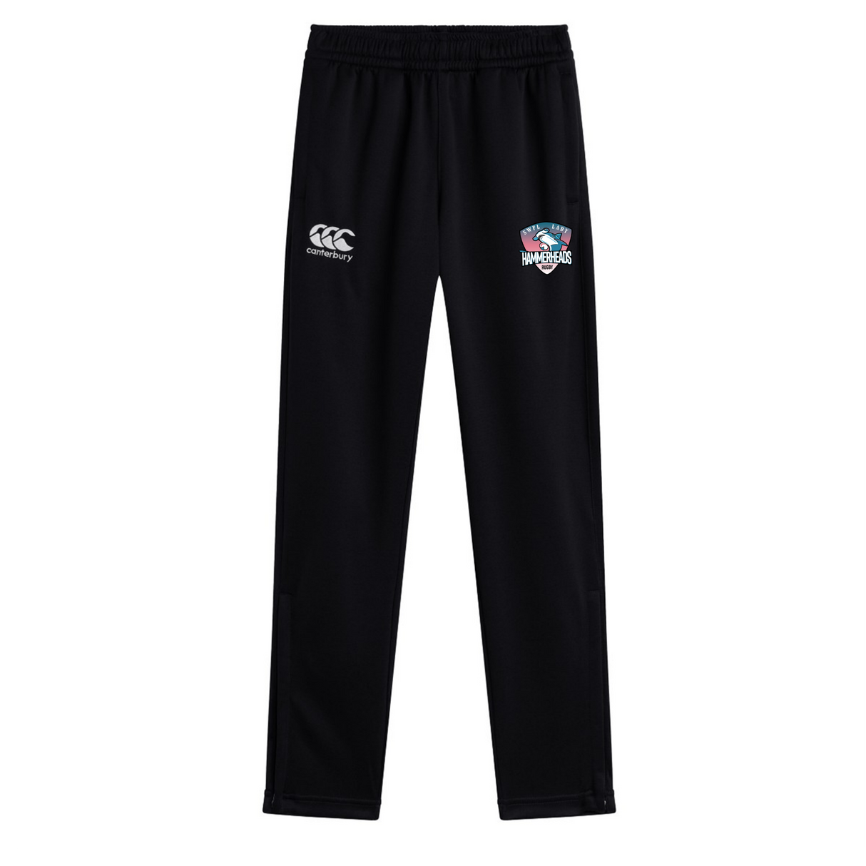 The SWFL Lady Hammerheads Stretch Tapered Pant by WRS Canterbury features an elastic waistband, comfort stretch fabric, quick-dry finish, and a Lady Hammerheads crest with the Canterbury logo for peak performance.